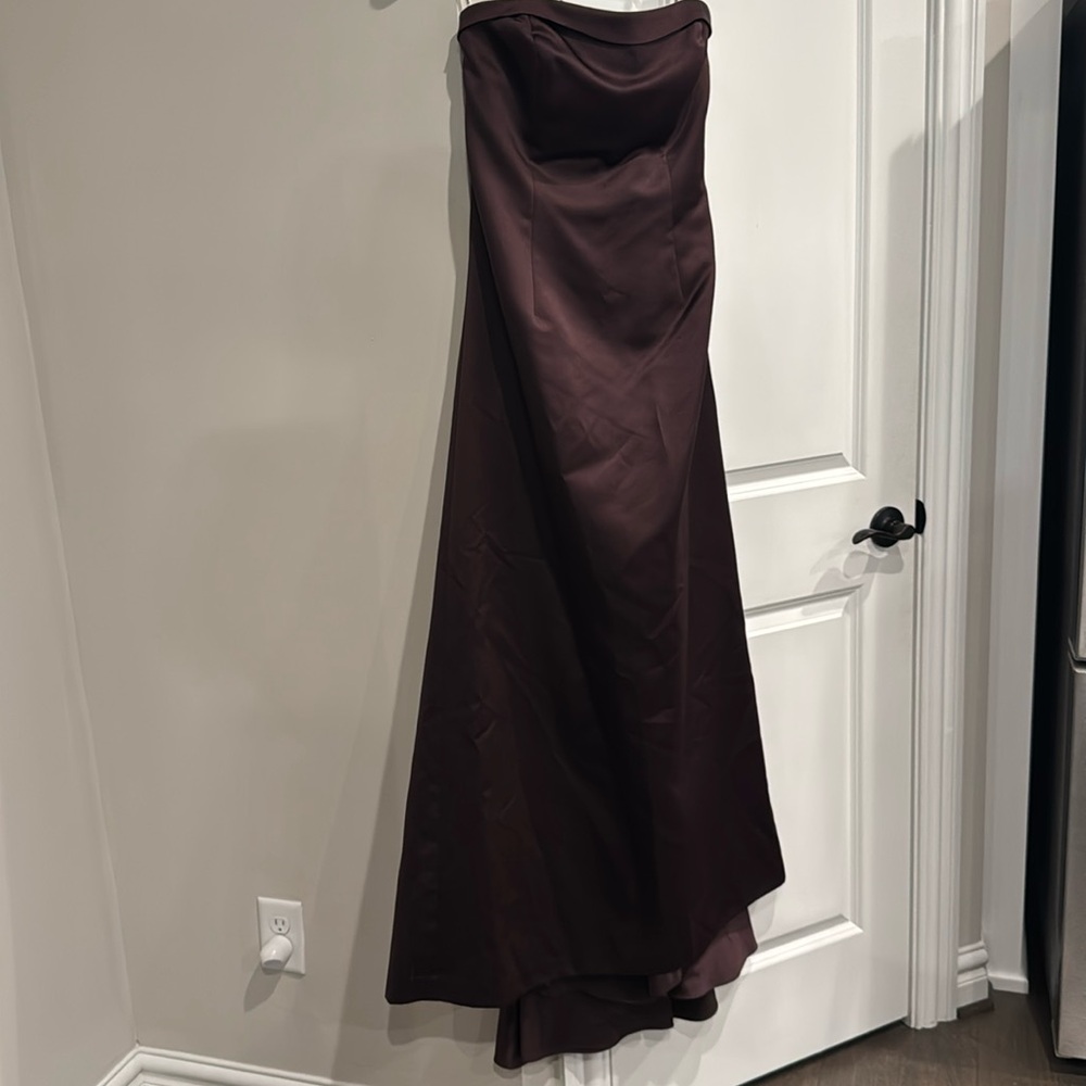 David’s Bridal brown strapless gown. Size 12.